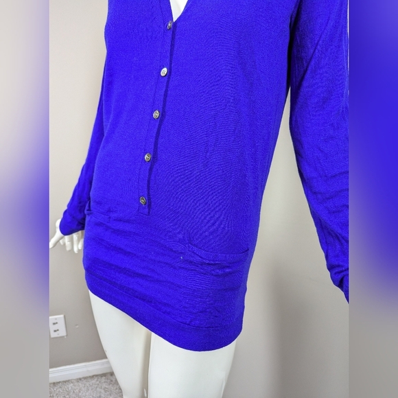 Theory Royal Blue Merino Wool Cardigan Sweater Size S Soft Lightweight Long - Picture 4 of 9